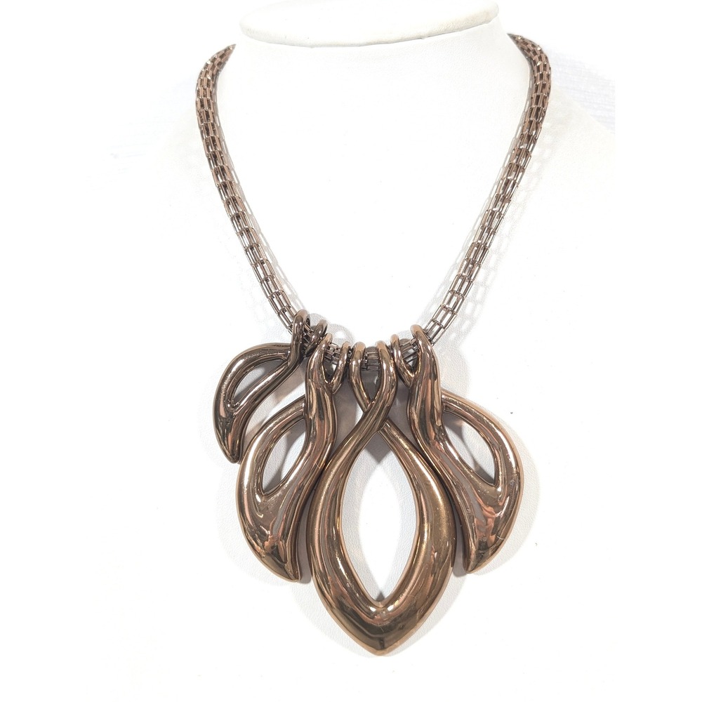 Chicos Statement Necklace 21" Gold Tone Abstract Pendant Chain Modern Jewelry